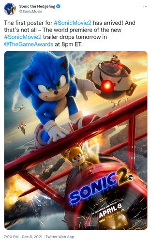 Sonic The Hedgehog Movie 2 Twitter Screenshot