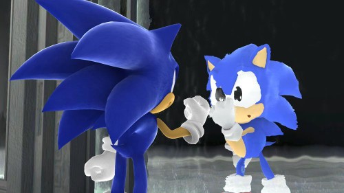 Modern Sonic and Classic Sonic